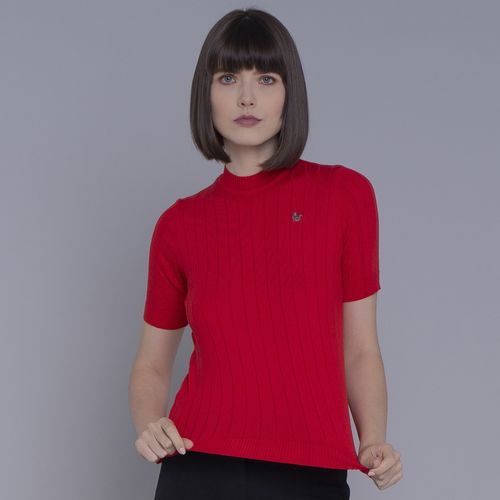 Blusa feminina manga curta de tricô canelado Los Castillos