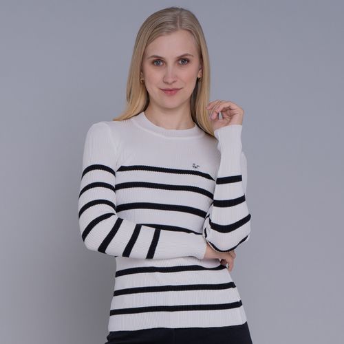 Blusa feminina manga longa gola alta de tricô canelado La Merced