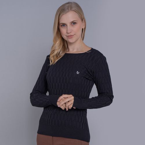 Suéter feminino em tricô geométrico Molay gola reta