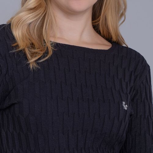 Suéter feminino em tricô geométrico Molay gola reta