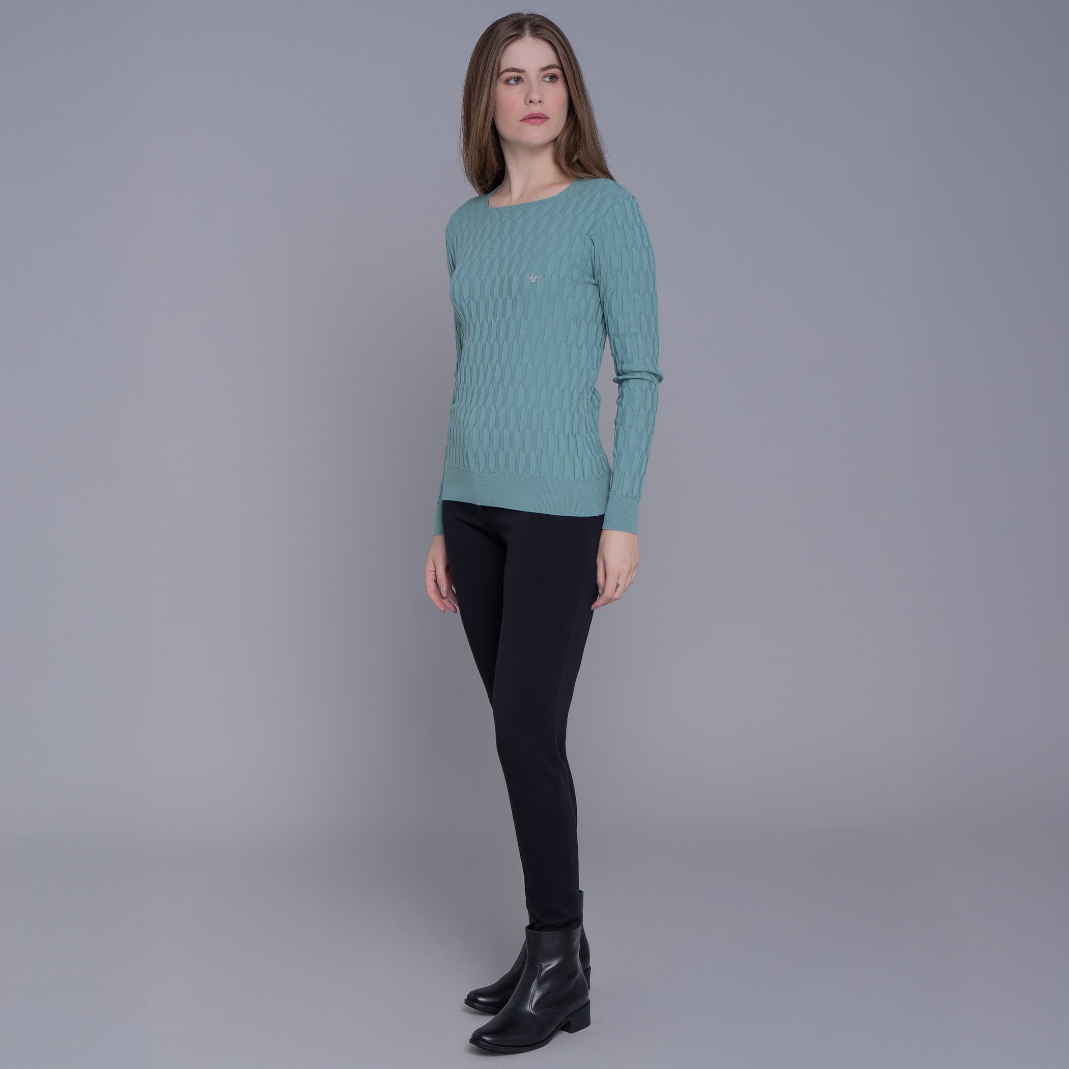 Suéter feminino em tricô geométrico Molay gola reta