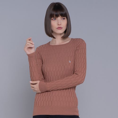 Suéter feminino em tricô geométrico Molay gola reta