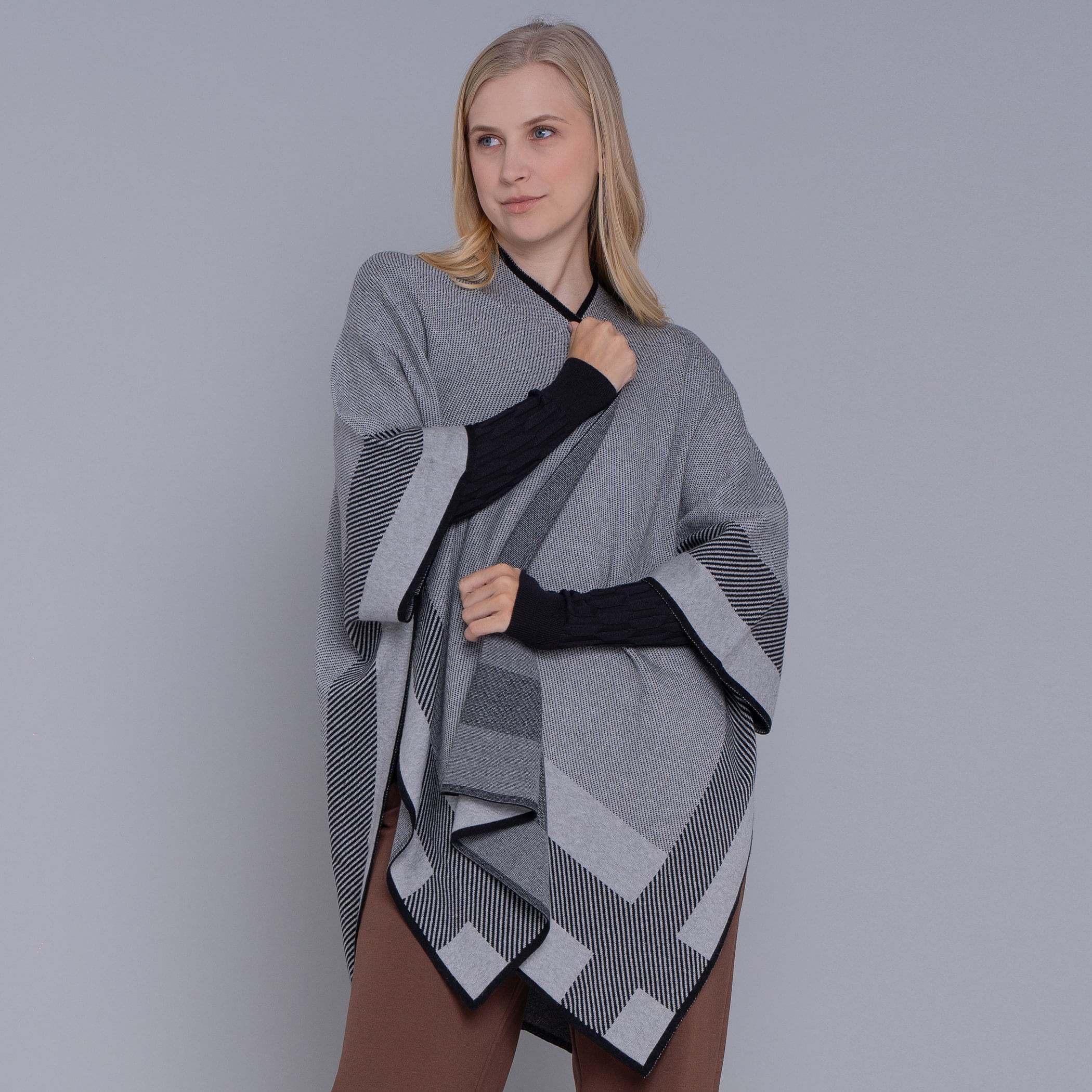 Poncho feminino de tricô premium Arawi para o inverno e frio