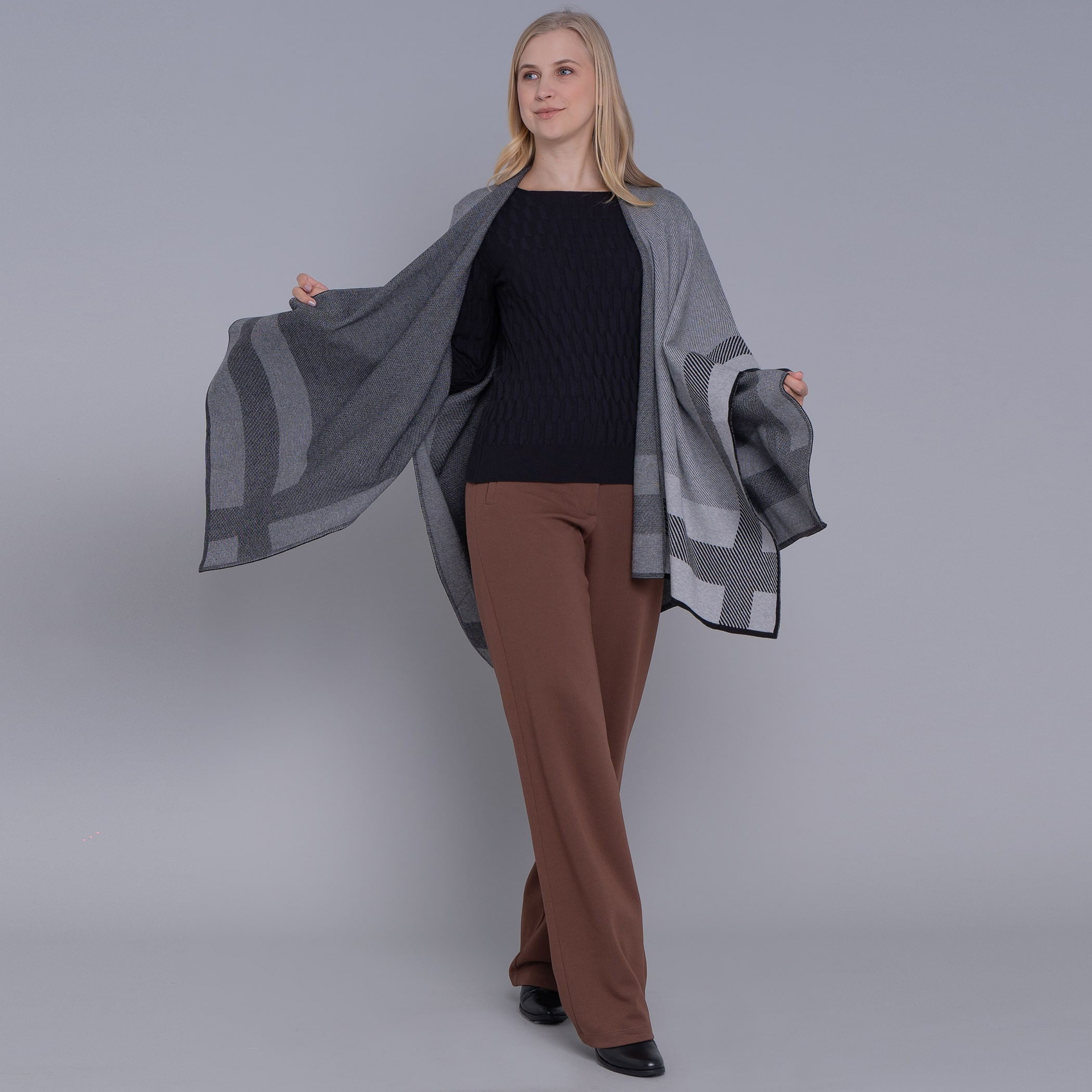 Poncho feminino de tricô premium Arawi para o inverno e frio