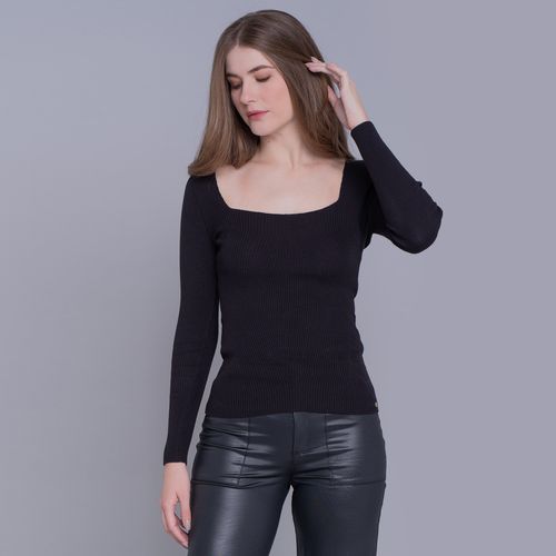 Blusa de tricot feminina canelada decote quadrado Maimará