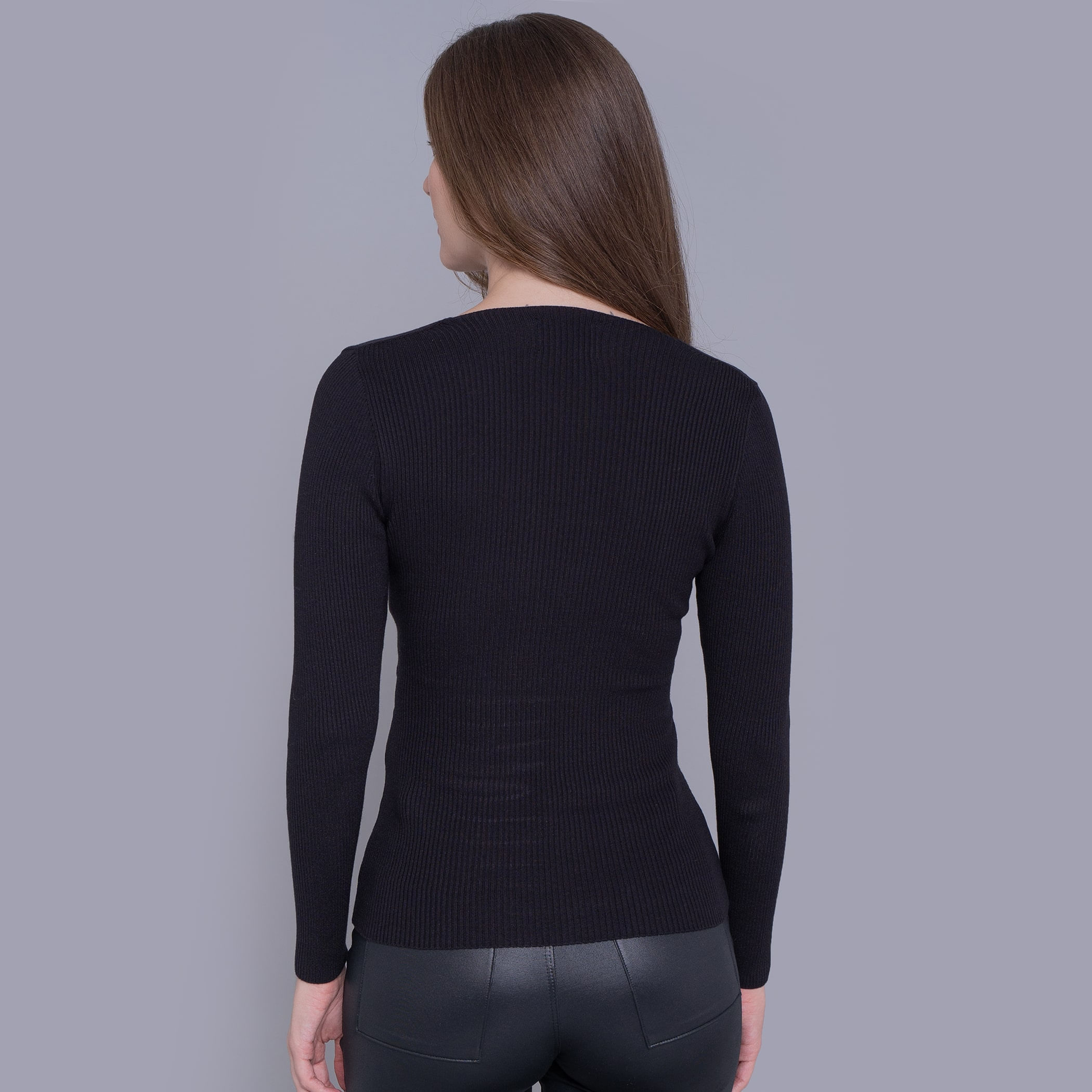 Blusa de tricot feminina canelada decote quadrado Maimará