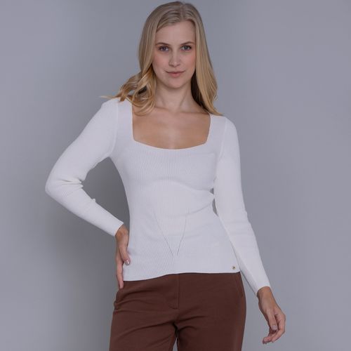 Blusa de tricot feminina canelada decote quadrado Maimará
