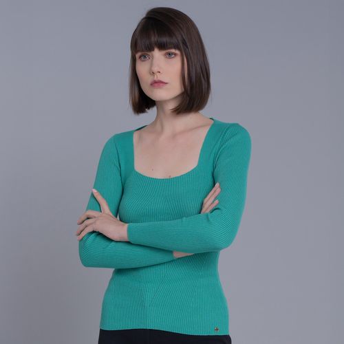 Blusa de tricot feminina canelada decote quadrado Maimará