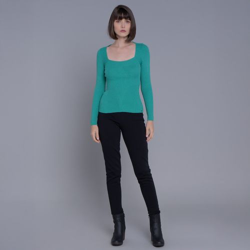 Blusa de tricot feminina canelada decote quadrado Maimará