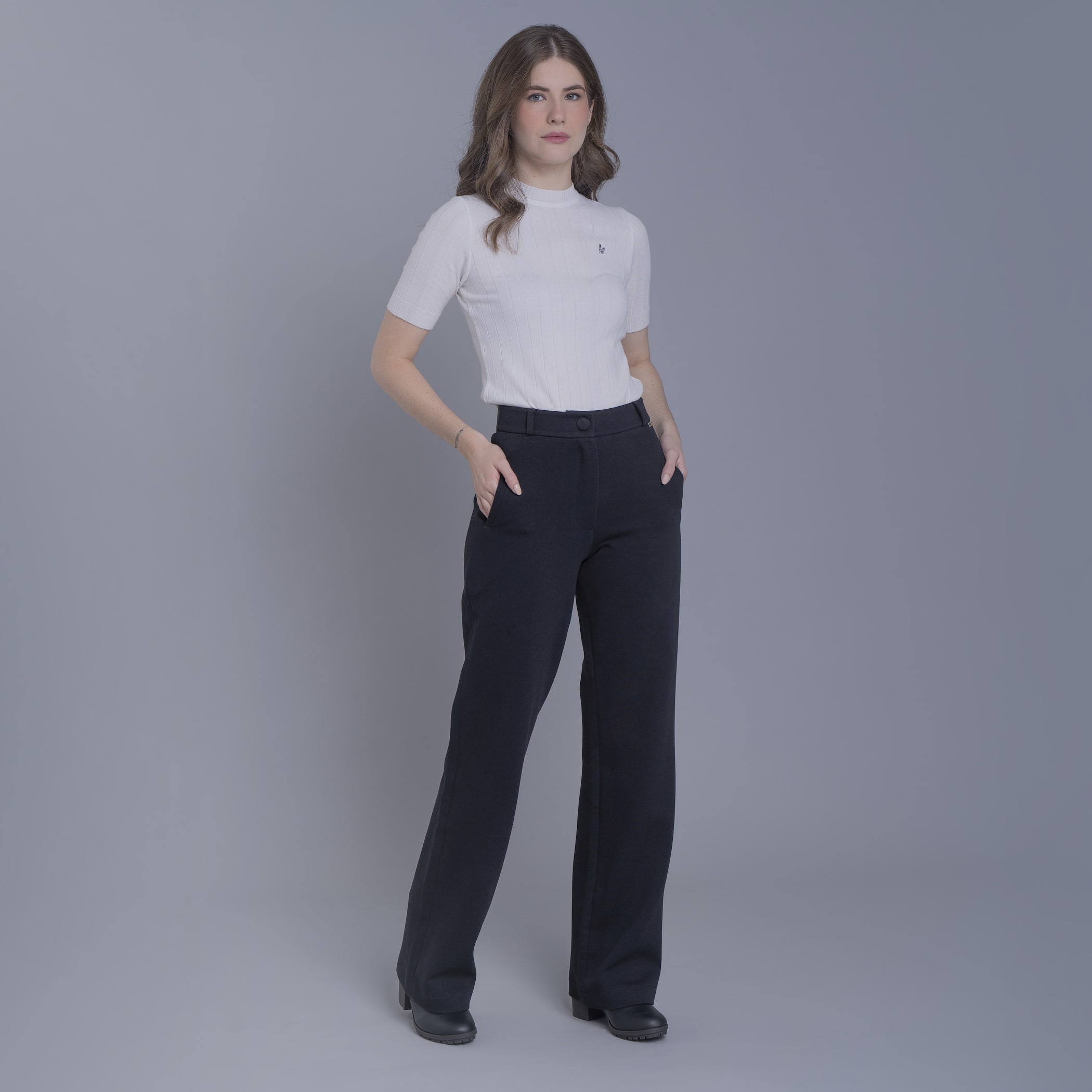 Calça feminina wide malha premium Sibiu