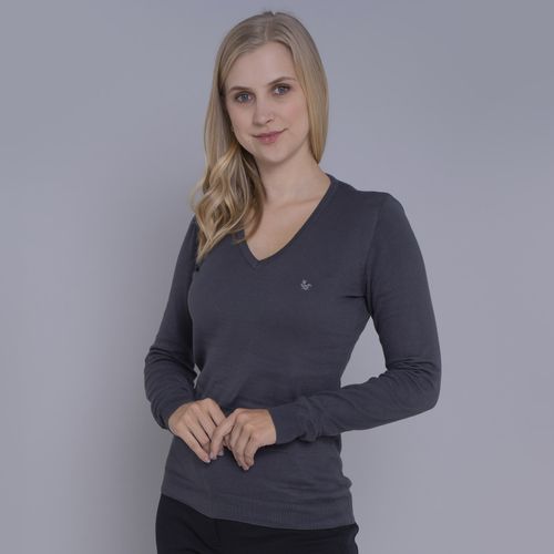 Suéter Feminino Tricô Premium Liso Brooklyn Gola V - CH