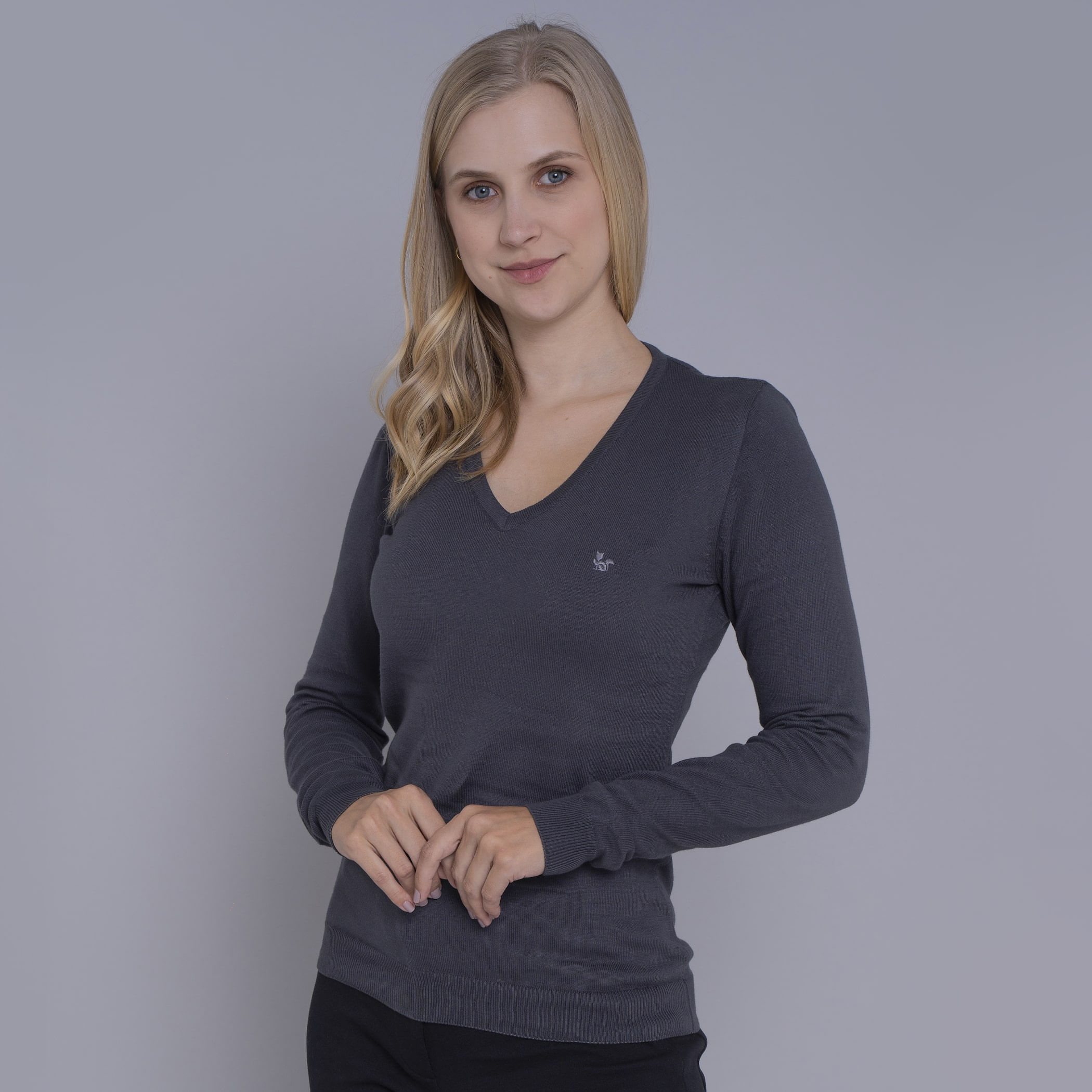 Suéter Feminino Tricô Premium Liso Brooklyn Gola V - CH