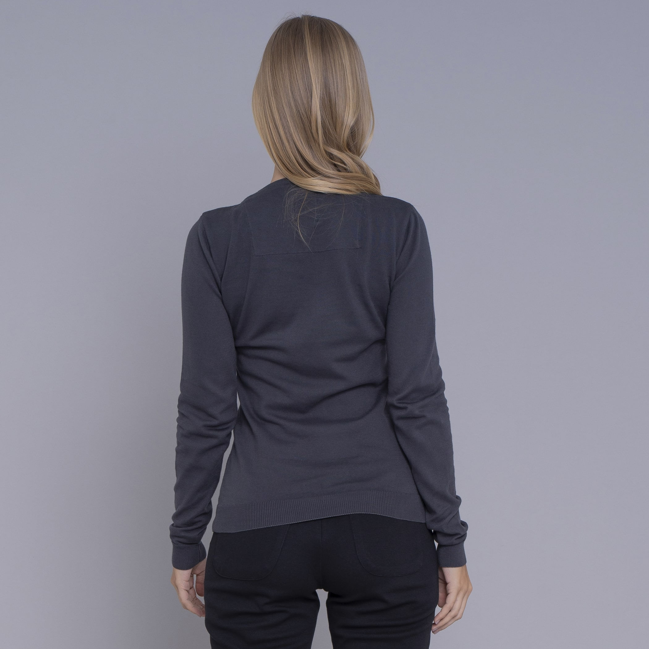 Suéter Feminino Tricô Premium Liso Brooklyn Gola V - CH