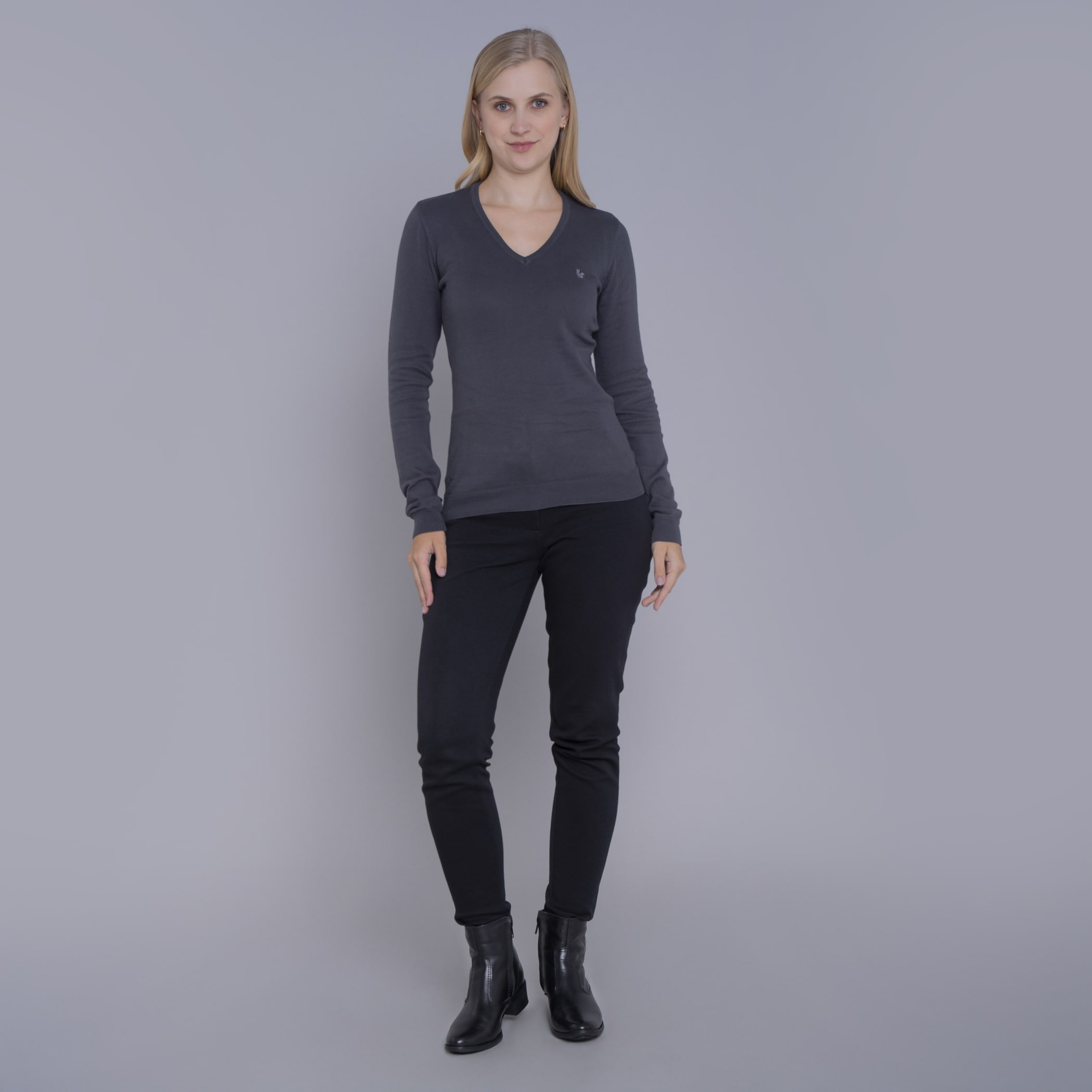 Suéter Feminino Tricô Premium Liso Brooklyn Gola V - CH