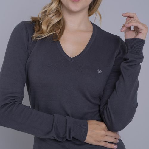 Suéter Feminino Tricô Premium Liso Brooklyn Gola V - CH
