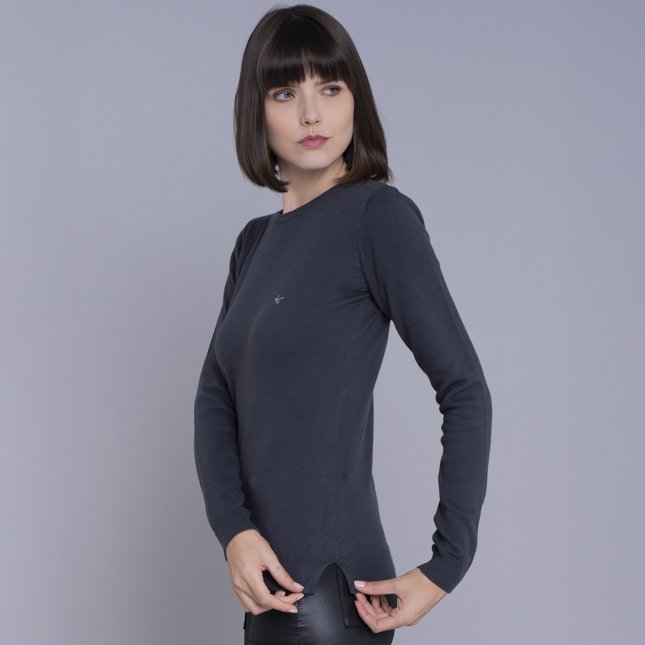 Suéter Feminino Tricô Premium Liso Brooklyn Gola Redonda - CH