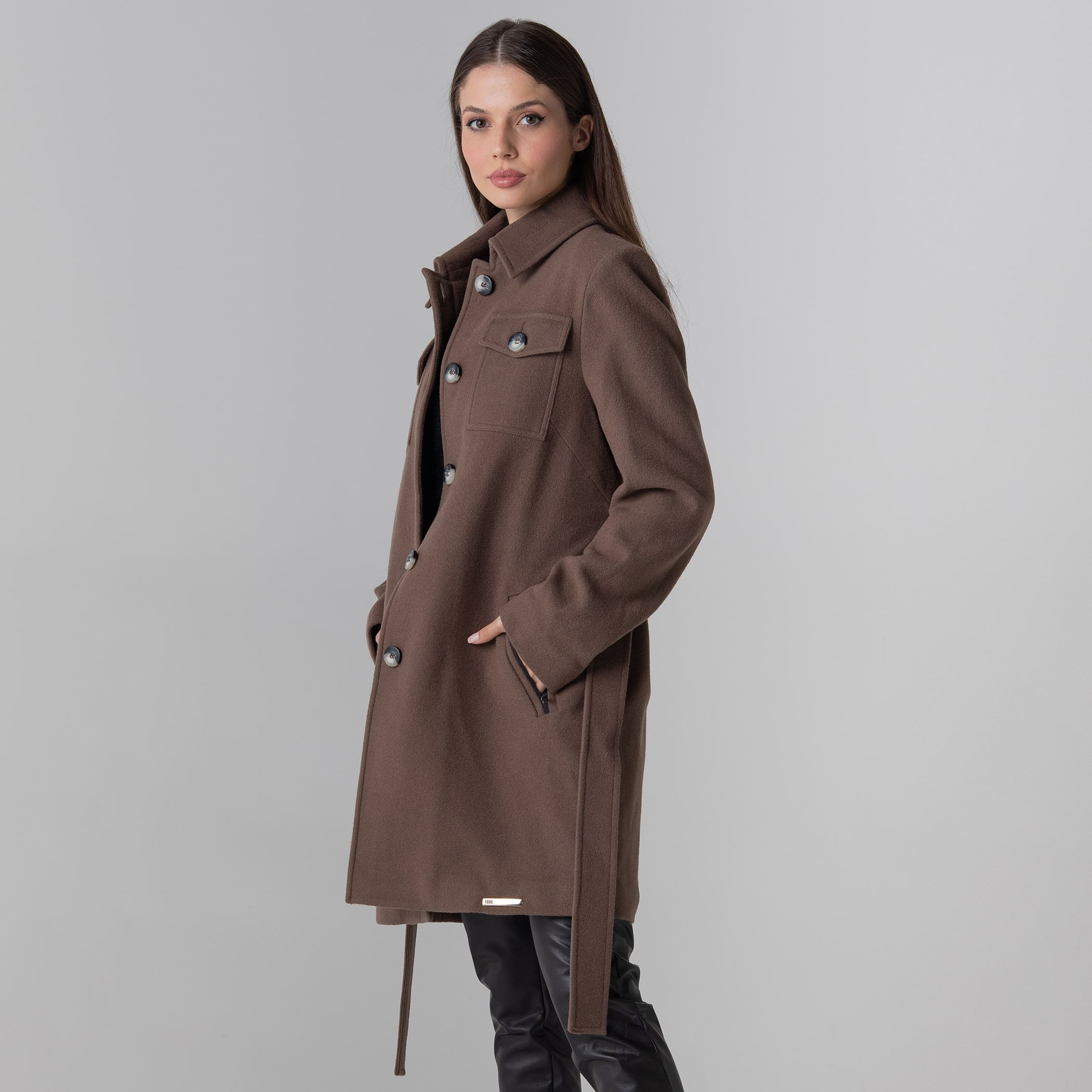 Casaco Térmico Feminino Saint-Tropez em lã premium com cinto