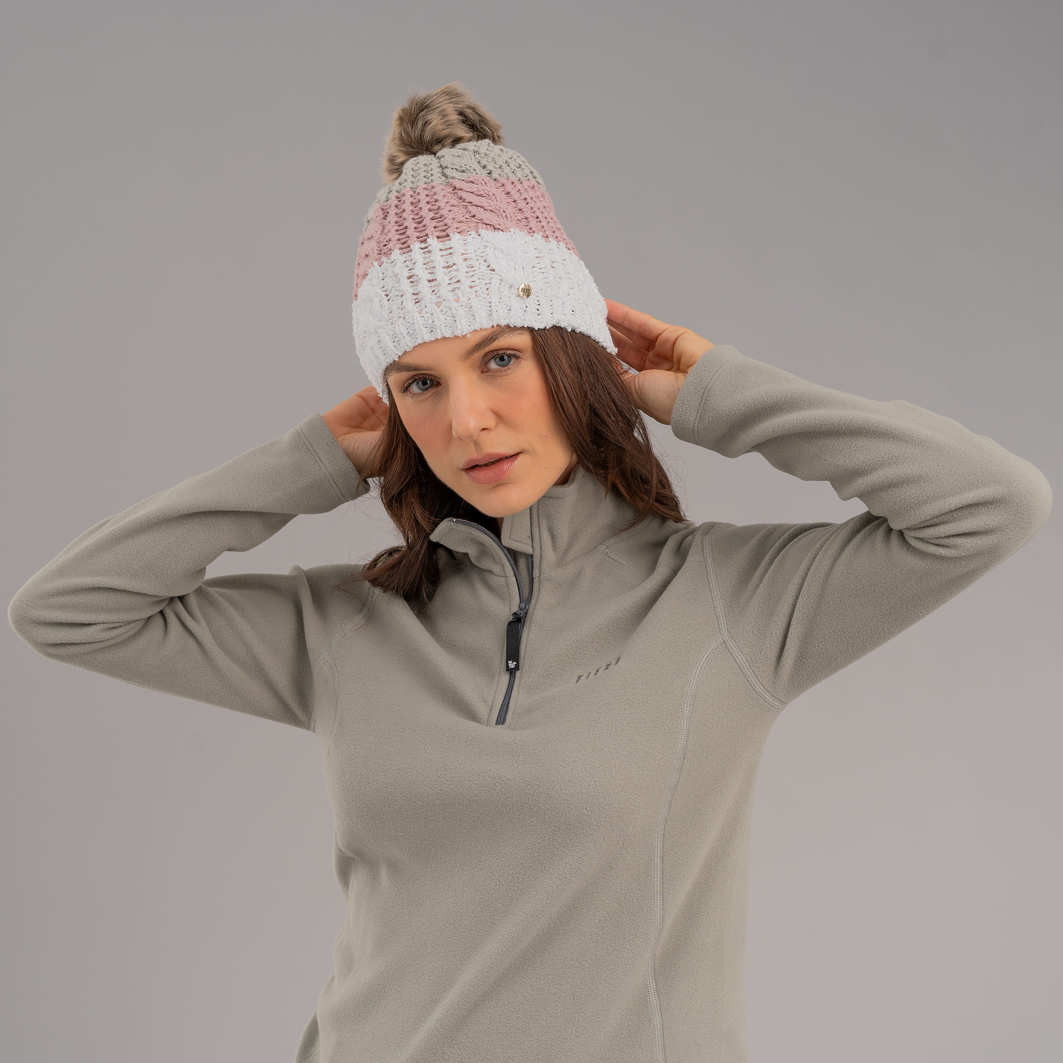 Gorro Feminino para o frio intenso forrado em lã com pompom forrado em lã Copenhague