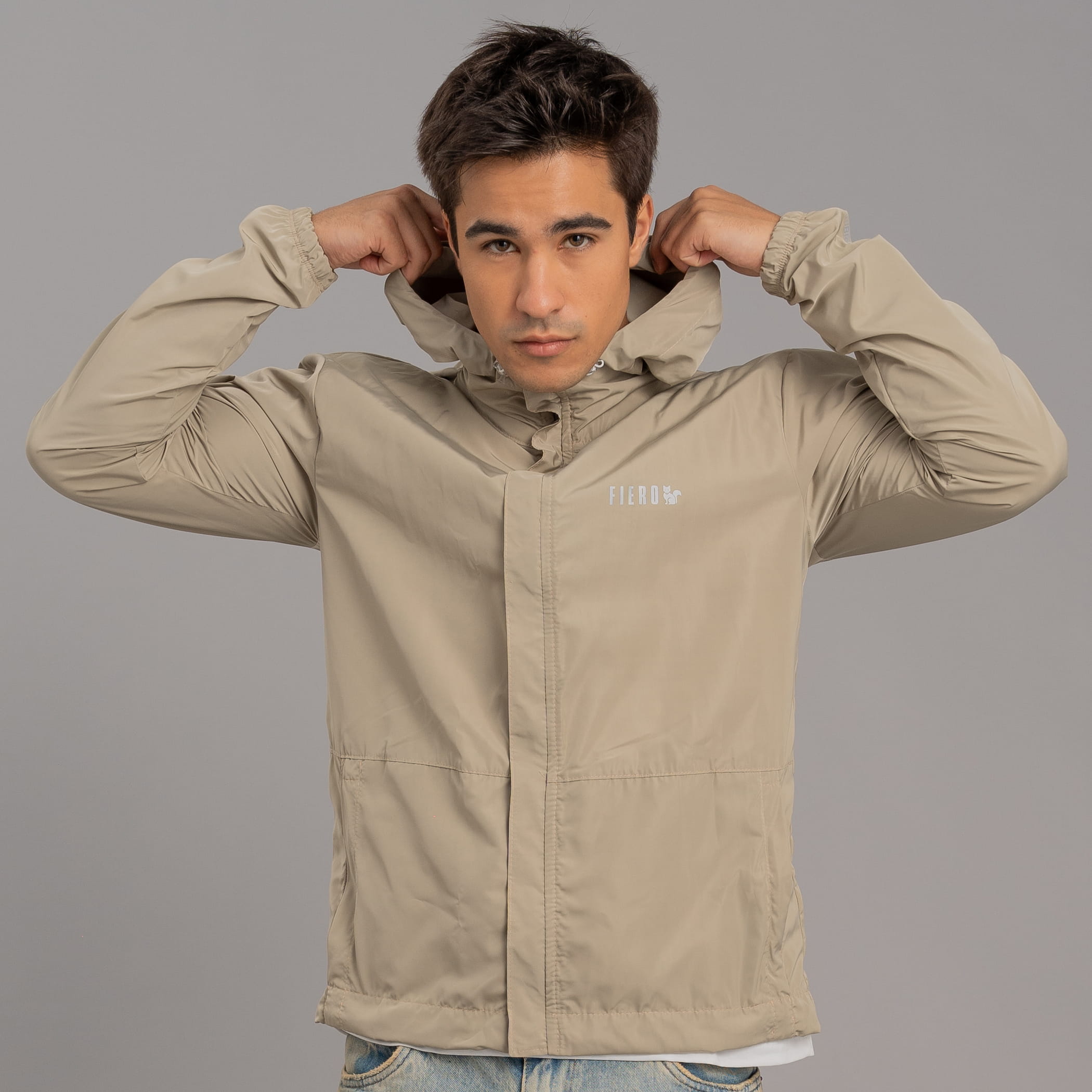 Jaqueta masculina corta vento Wind Block com capuz