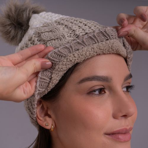 Gorro Feminino para o frio intenso forrado em lã com pompom forrado em lã Copenhague