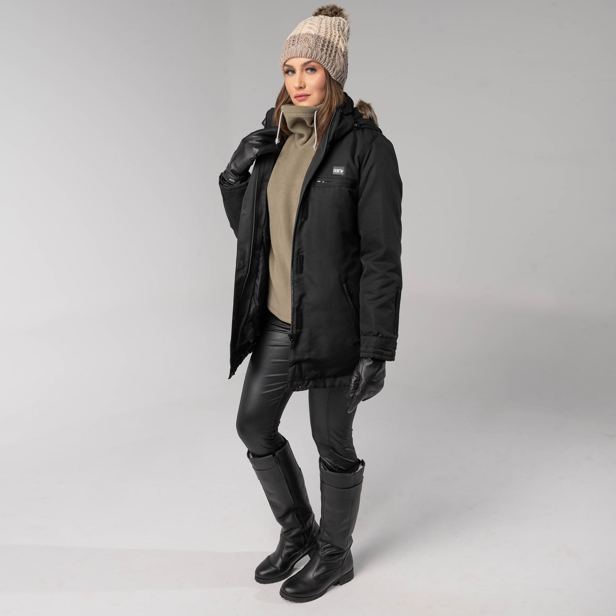 Gorro Feminino para o frio intenso forrado em lã com pompom forrado em lã Copenhague