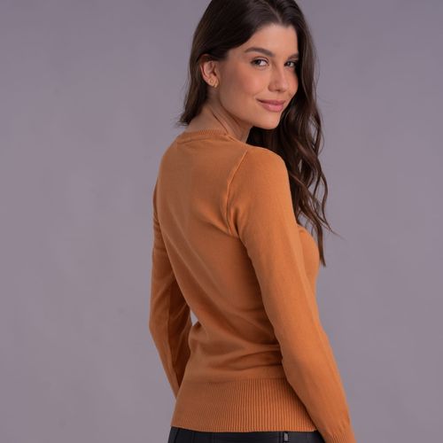 Suéter feminino em tricô gola redonda Veneza