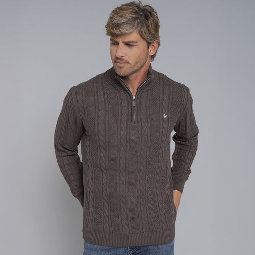 Suéter masculino em tricô premium Tahua meio zíper gola alta