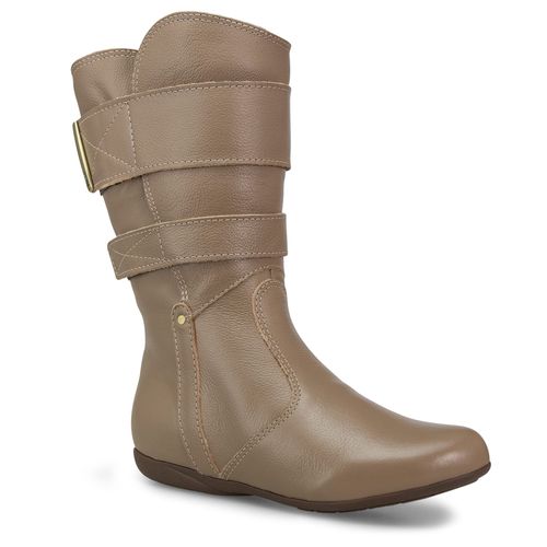 Bota feminina rasteira forrada em lã sintética Quebec 23654 cano ajustável