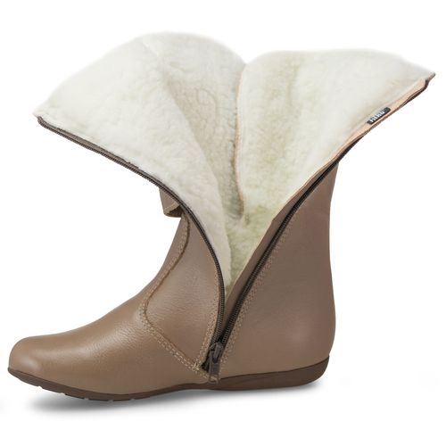 Bota feminina rasteira forrada em lã sintética Quebec 23654 cano ajustável