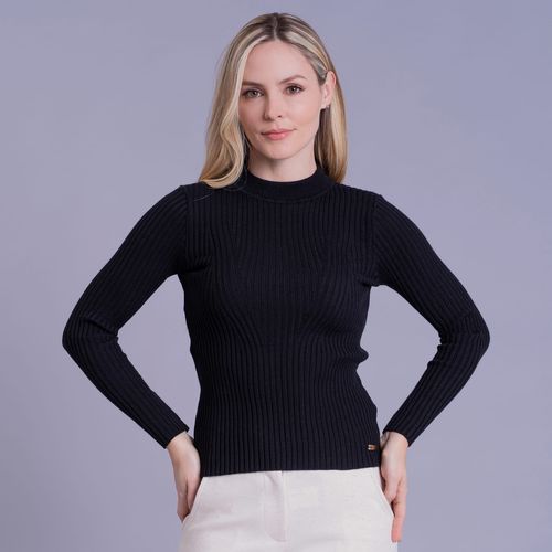 Suéter feminino gola média em tricô canelado Chalet